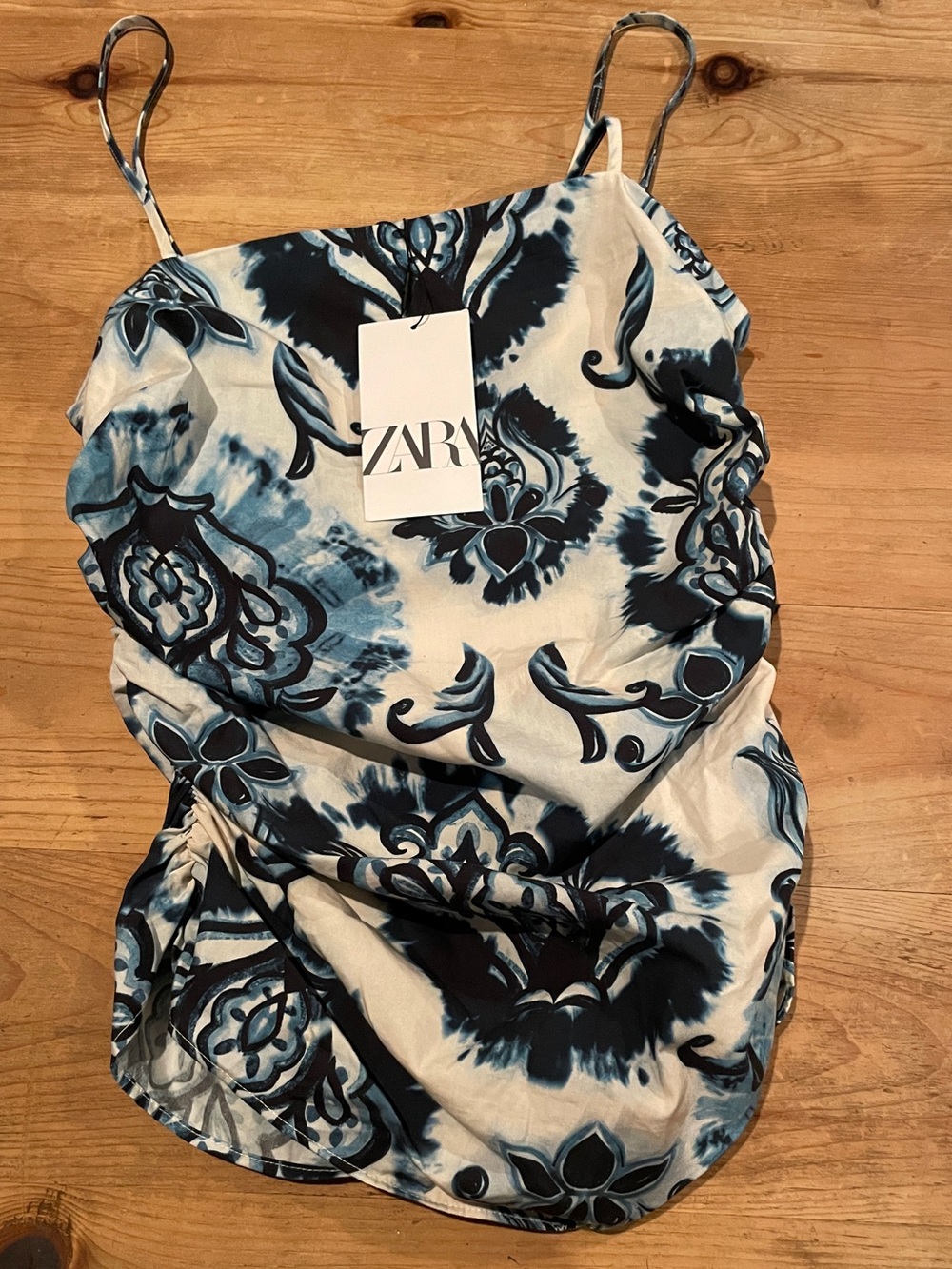 NWT Zara 💯 cotton ruched paisley sleeveless top Boho tribal southwestern M